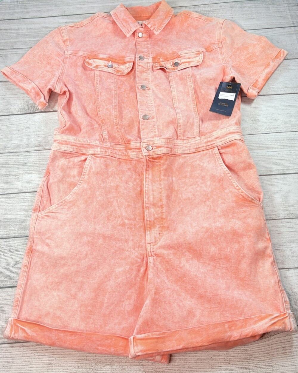 Lee Union-Alls Womens Coverall Shorts Romper Persimmon Acid Peach Size L